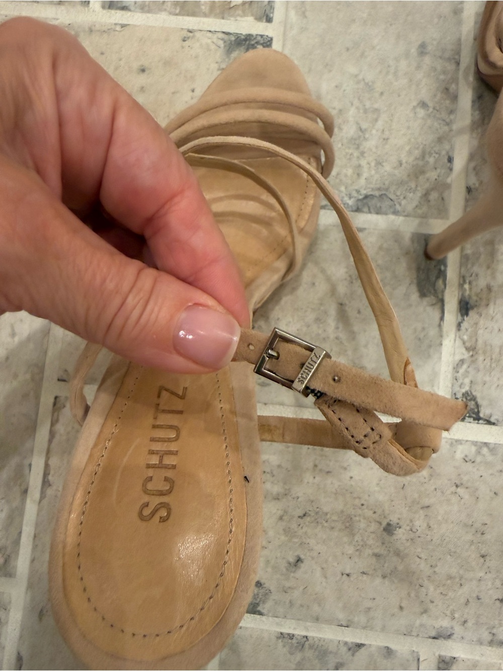 SCHUTZ Nude/Tan Strappy Suede Platform Stiletto Sandals with Dust Bag - Picture 14 of 15